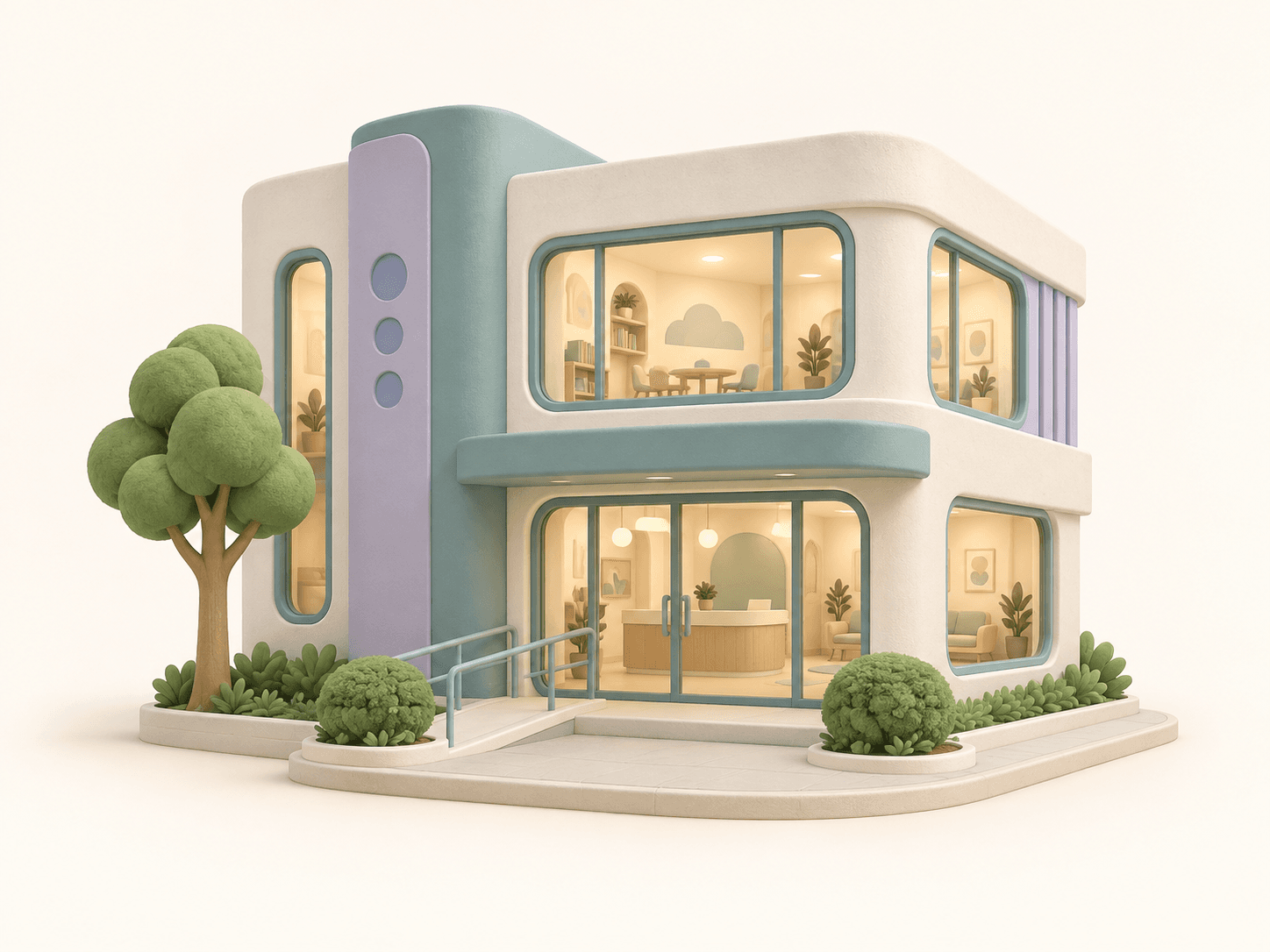 Ilustração 3D de uma clínica — imagem provisória da Unidade Campinas